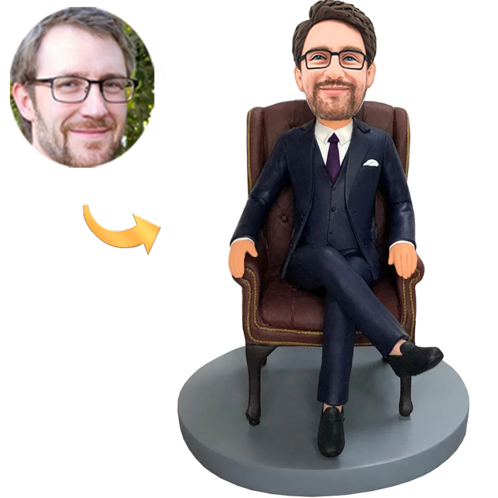 Boss with Tie Sitting on Chair with Text Base Engraved