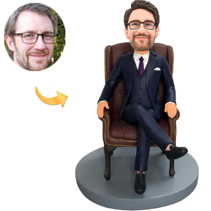 Boss with Tie Sitting on Chair with Text Base Engraved