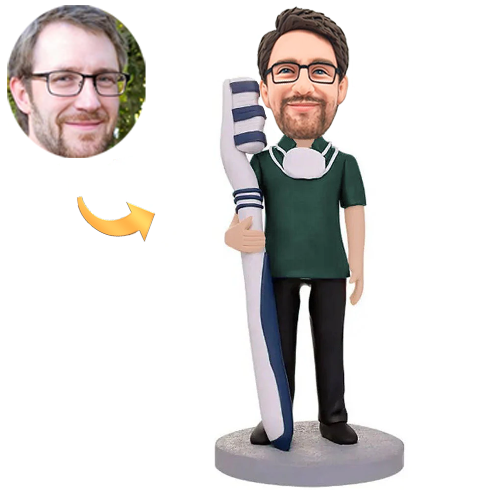 Male Dentist Nurse Doctor Holding a Toothbrush with Text Base Engraved