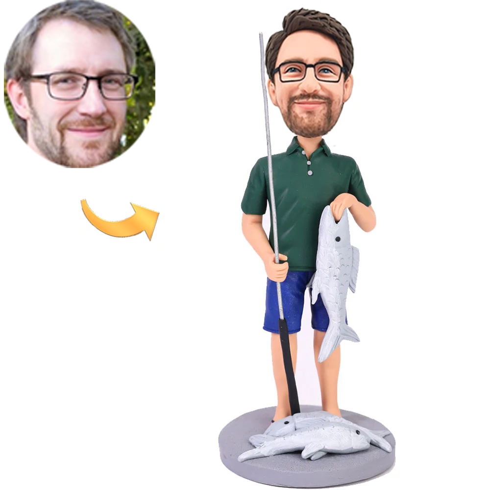 Man Who Loves Fishing with Text Engraved