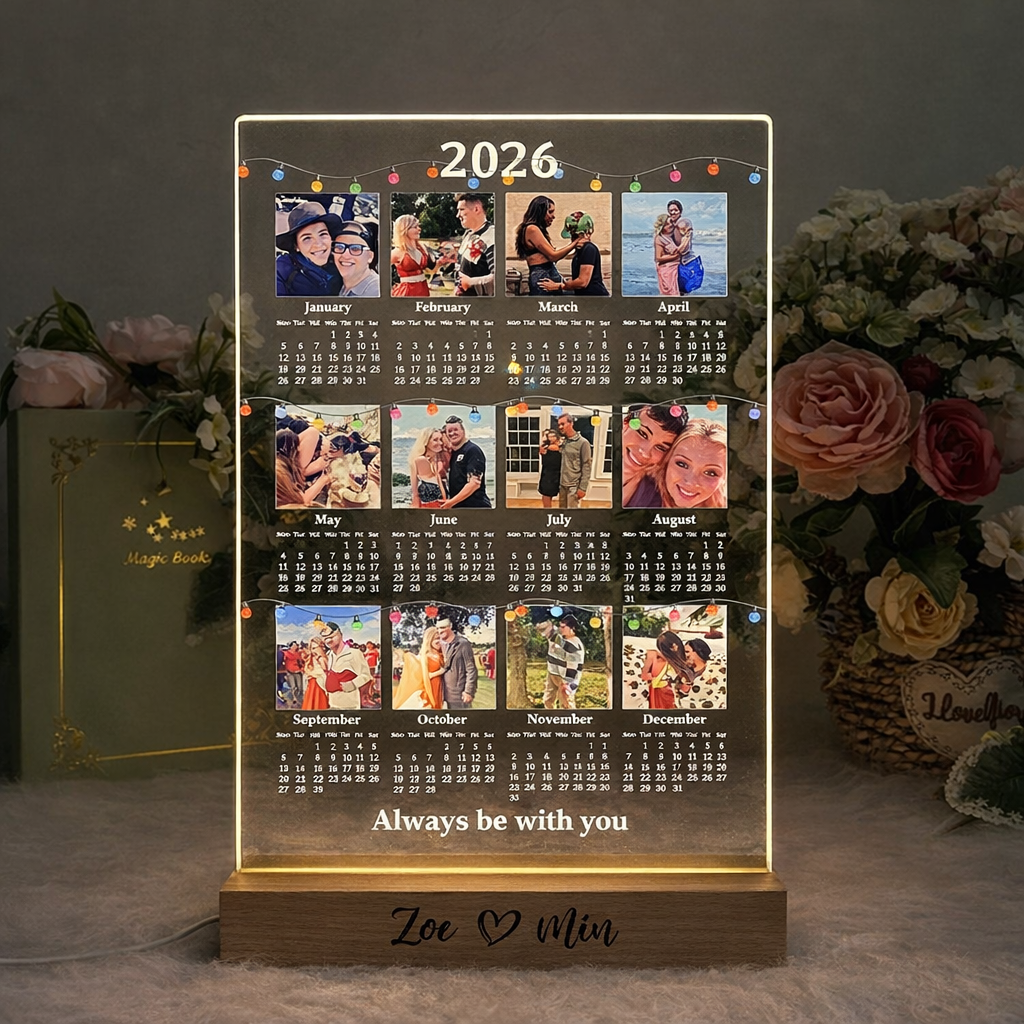 Custom 2026 Calendar LED Light Frame with Photo Personalized 12 Photo Lamp Valentine's Day Gifts