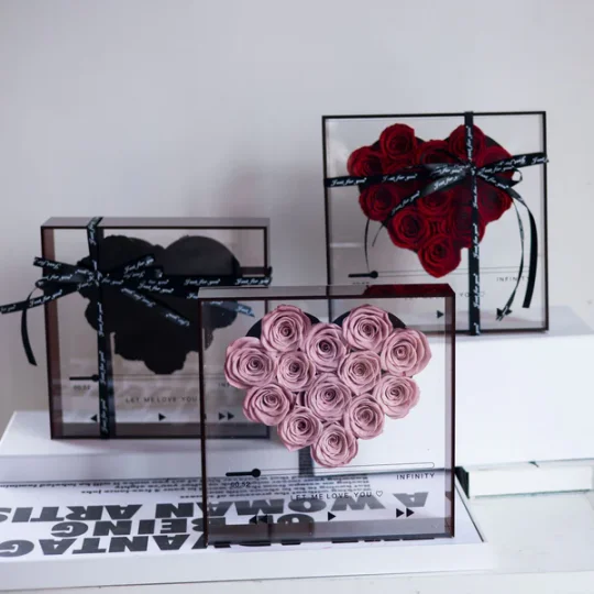 Preserved Flower Love's CD Transparent Acrylic Rose Flower Box Romantic Anniversary Gift For Girlfriend