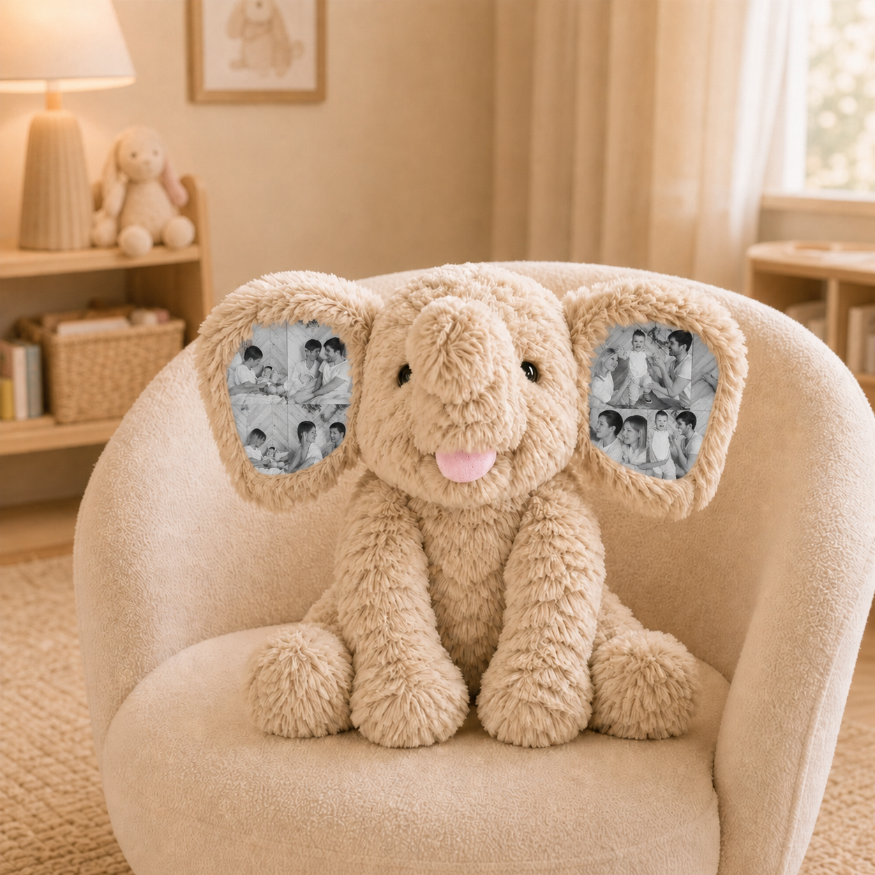 Personalized 8 Photo Elephant Plush with Embroidered Name Custom Memory Stuffed Animal Birthday and Back to School Gift for Kids