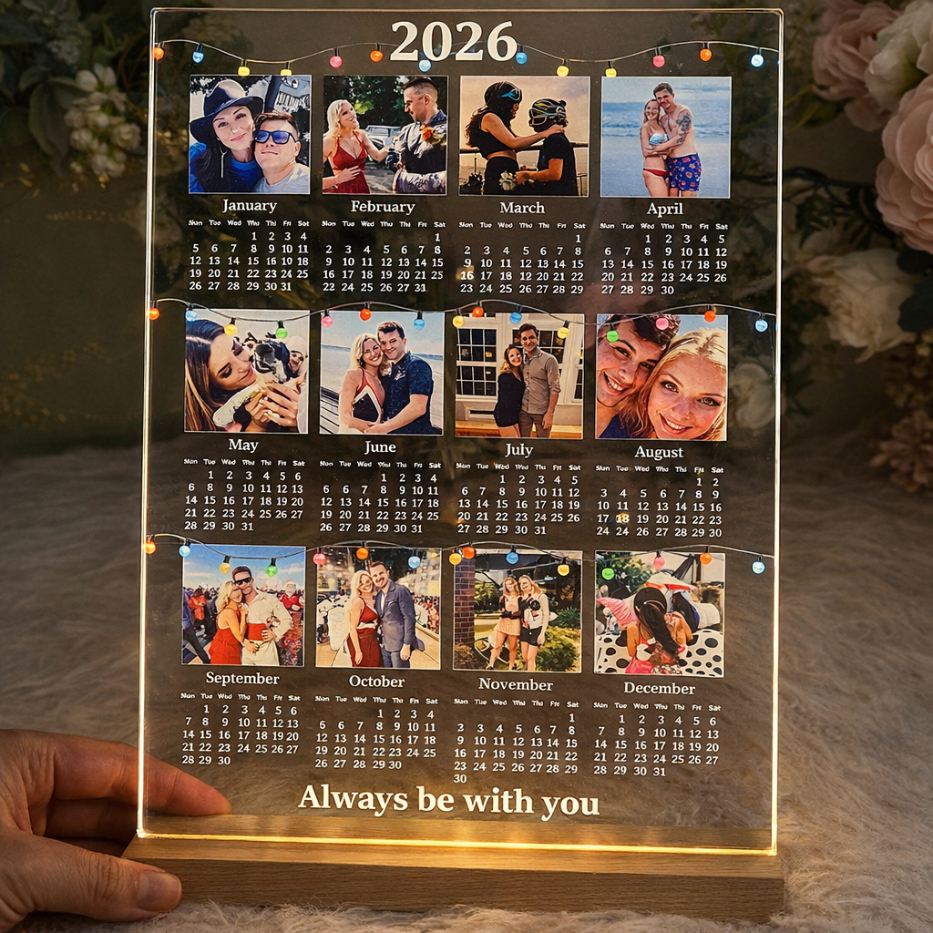 Custom 2026 Calendar LED Light Frame with Photo  Personalized 12 Photo Lamp Valentine's Day Gifts
