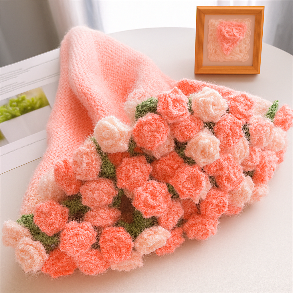 FINISHED Handmade Crochet Flower Dreamy Throw Blanket Bouquet Rose Bouquet Knitted Bouquet Ready-Made Blanket