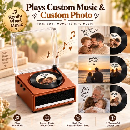 Personalized Photo and Whole Song Mini Vinyl Music Player Custom Record & Album Cover Music Box Father's Day Gift