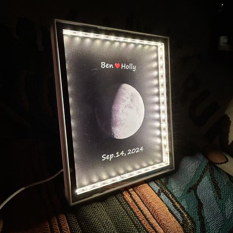 Personalized Moon Phase Mirror Custom Led Mirror Lamp Frame Moon of the Date of your Birthday with Text Engraved