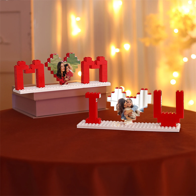 Custom Mom Shape Brick Puzzle Personalized Building Block Mom Heart Photo Block Gifts for Mom
