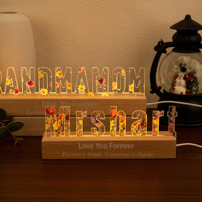 Personalized Name Night Light for Grandma Custom Text Acrylic Light Nana Flower 3D LED Floral Light Mothers Day Gifts