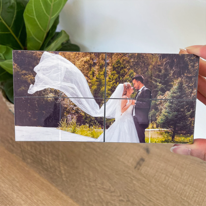 Custom Wooden Multiphoto Cube Infinity Magic Photo Cube Personalized 9 Photo Gift For Couples