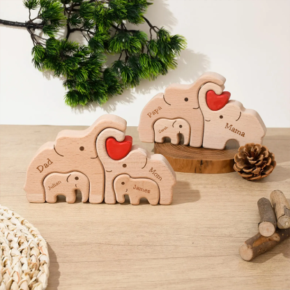 Personalized Wooden Bear Family Name Puzzle Engraved Wooden Custome Animal Family Gift for Parents & Kids