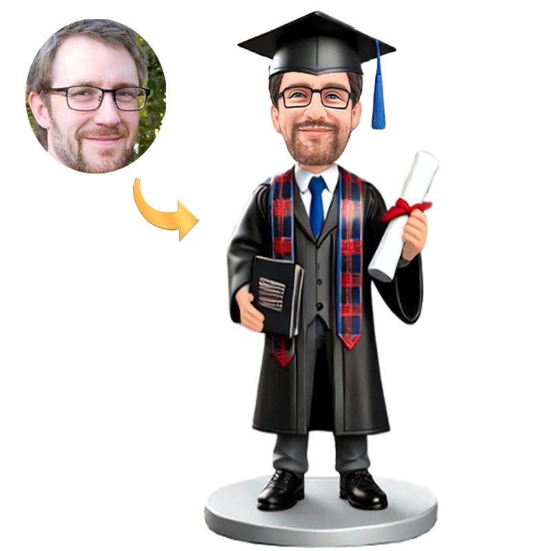 Handcraft Graduation Boy Holding Diploma Custom Bobbleheads with Text Engraved