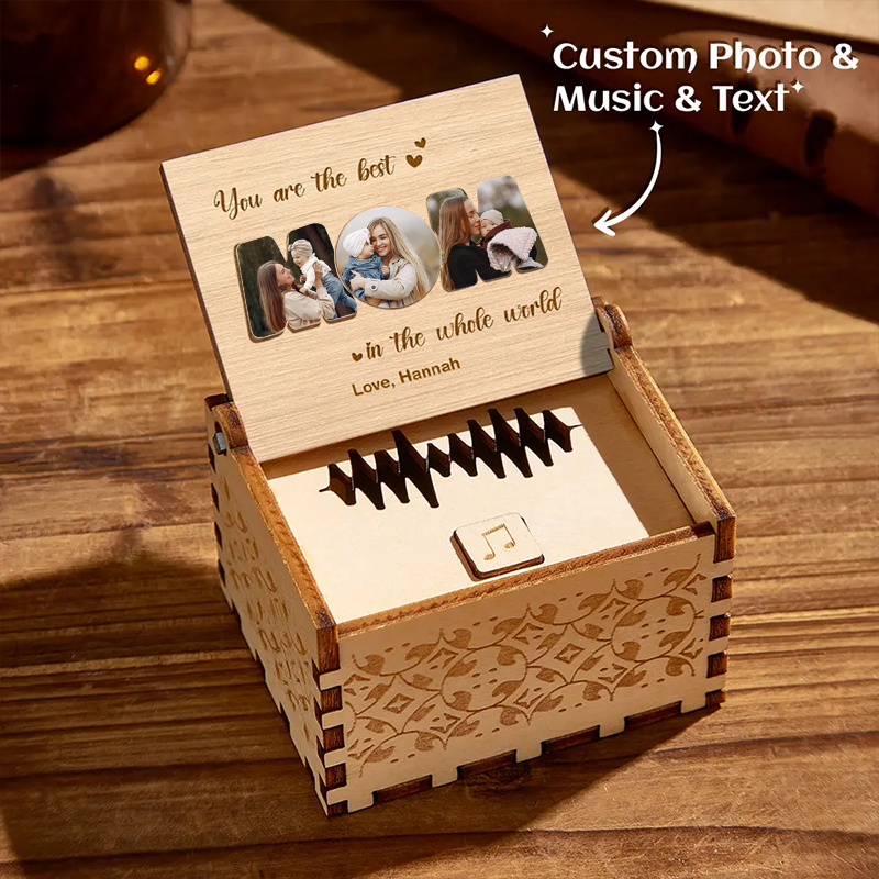 Personalized Whole Song Wooden Photo Music Box Custom Best Mom Music Box Gift for Mother