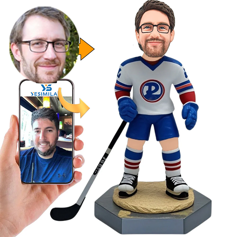 Handcraft Cool Male Hockey Player Custom Bobbleheads with Text Engraved