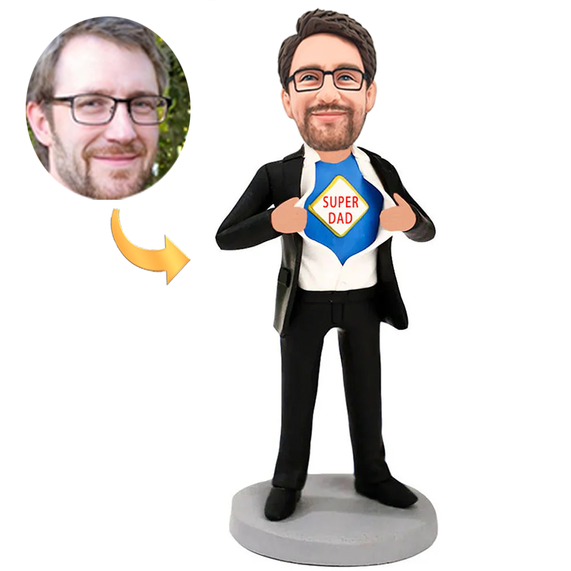 Handcraft Super Dad Black Suit Office Custom Bobbleheads Add Text