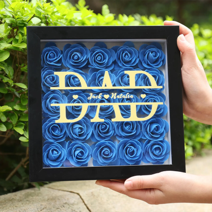 Personalized Flower Shadow Box Custom 1-5 Names Rose Frame Fathers Day Gift for Dad