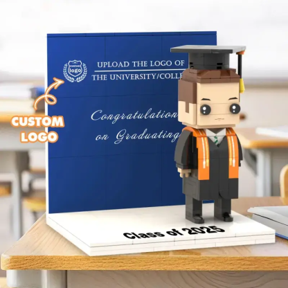 Custom Photo  and School Logo Building Bricks Figure Full Body Customizable 1 Person Display Panel Personalized Graduation Gift