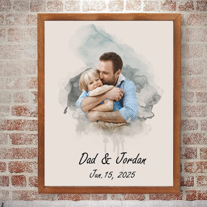 Personalized Watercolor Family Portrait from Photo Custom Painting Photo Frame Family Gifts for Father
