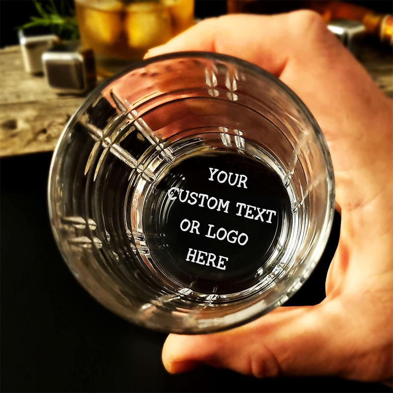 Personalized Photo Whiskey Glass Your Text or Logo Custom Message for Whiskey Lovers Bottom Engraved