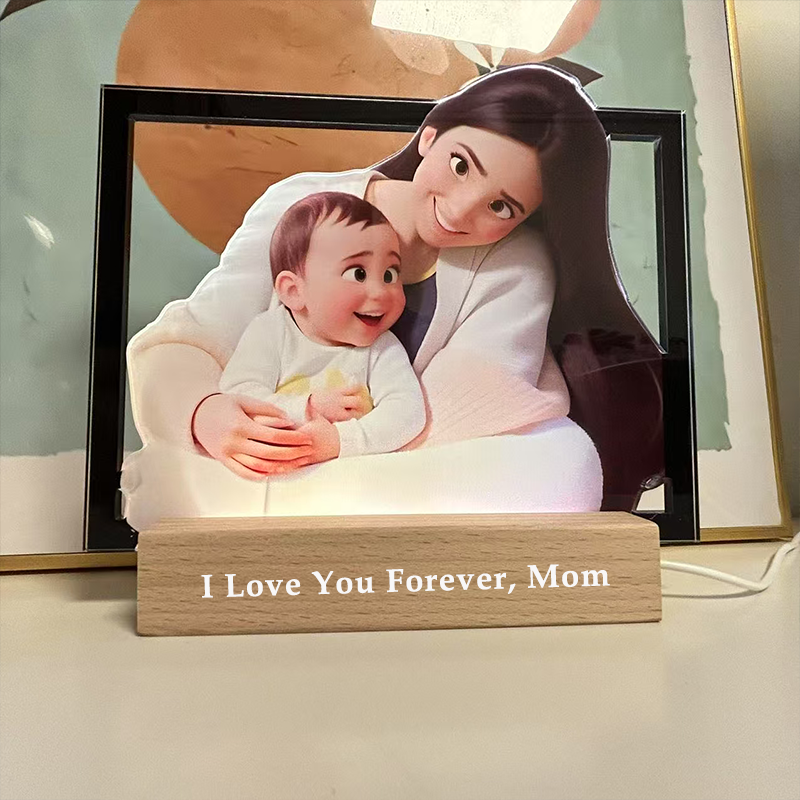Personalized Cartoon Portrait Style 3D Photo and Text Frame Night Light Pixar Inspired Portraits Mothers Day Gifts