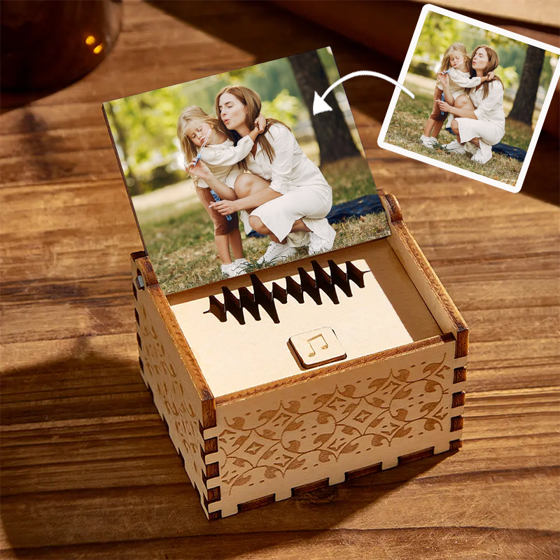 Custom Photo and Song Digital Music Box Personalized Wooden Photo Music Box Gifts for Mother (can play whole song)