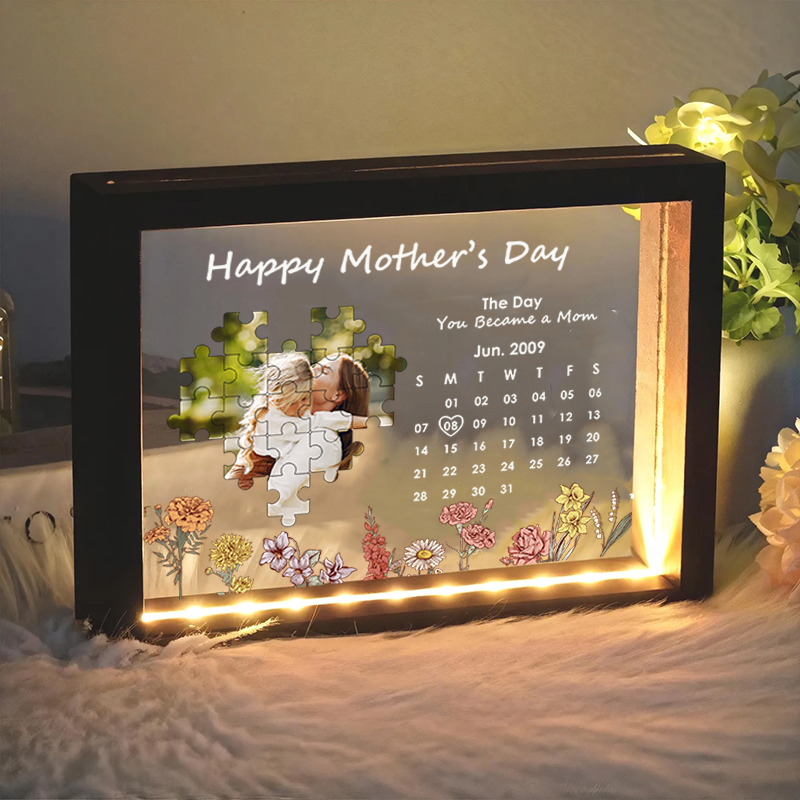 Personalized Photo and Date Birth Night Light Frame Box the Day You Became My Mother Gifts for Mom