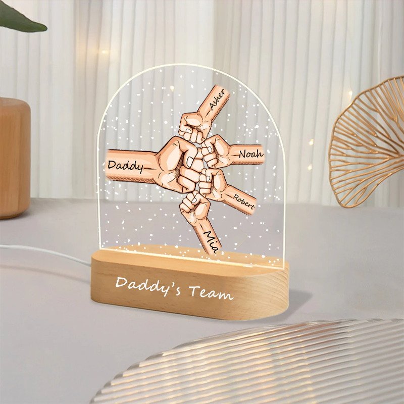 Personalized Daddy's Team Fist Bump LED Light Custom Family Hands Night Lamp Gift for Dad