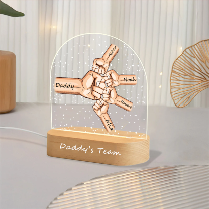 Personalized Daddy's Team Fist Bump LED Light Custom Family Hands Night Lamp Gift for Dad