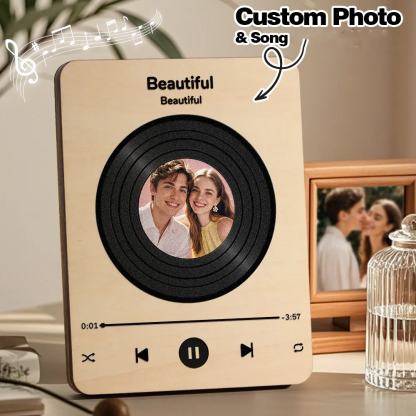 Personalized Photo and Song Wooden Frame Music Record Player Can Play Whole Song Wedding Anniversary Gift for Couples