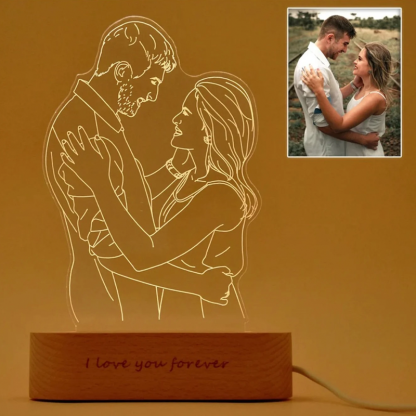 Personalized Photo Drawing Engraved Portrait Line Art Picture Night Light Anniversary Weeding Gifts