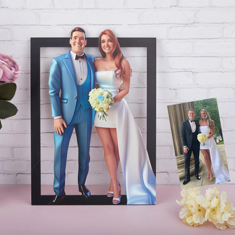 Personalized Photo Pixar Cartoon Portrait 3D Picture and Text Frame Night Light Anniversary Gifts