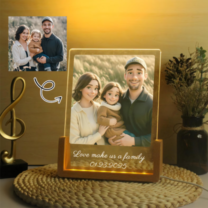 Personalized Photo and Text Cartoon Style Photo Frame Night Light Pixar Inspired Portraits Christmas Gifts