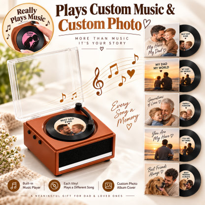 Personalized Photo and Whole Song Mini Vinyl Music Player Custom Record & Album Cover Music Box Father's Day Gift