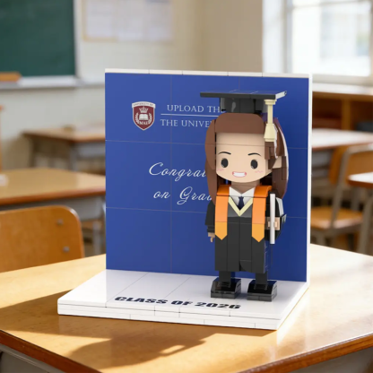 Custom Photo  and School Logo Building Bricks Figure Full Body Customizable 1 Person Display Panel Personalized Graduation Gift