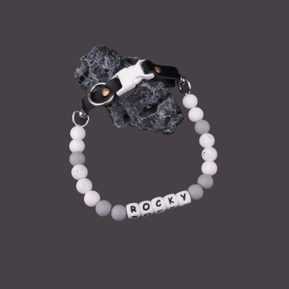 Personalized Black and White Custom Beaded Name Dog Collar Handmade Gift for Pet Lover