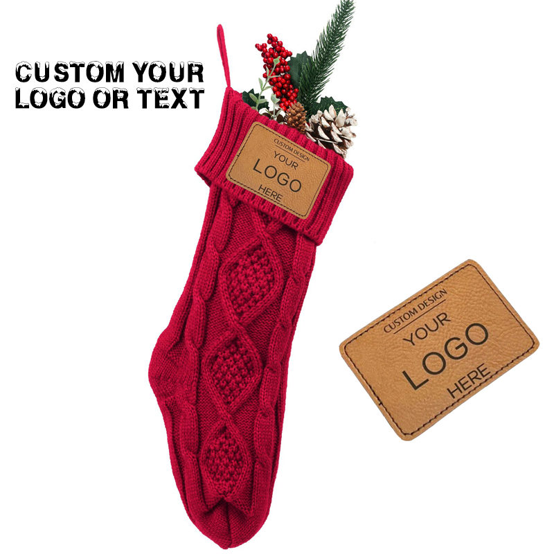 Personalized Name Leather Patch Christmas Sock Stockings Name Custom Knit Stockings Family Christmas Gifts