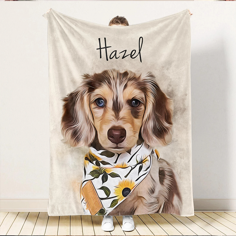 Custom Pet Portrait Blankets from Photo Personalized Dog Picture and Name Blanket Cute Cozy Christmas Gift for Pet Lovers