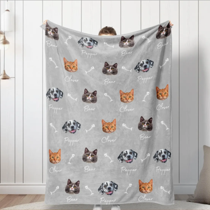 Personalized Pet Photo Blanket Custom Dog Face and Name Blankets Cat Throw Blankets Pet Lover Gifts