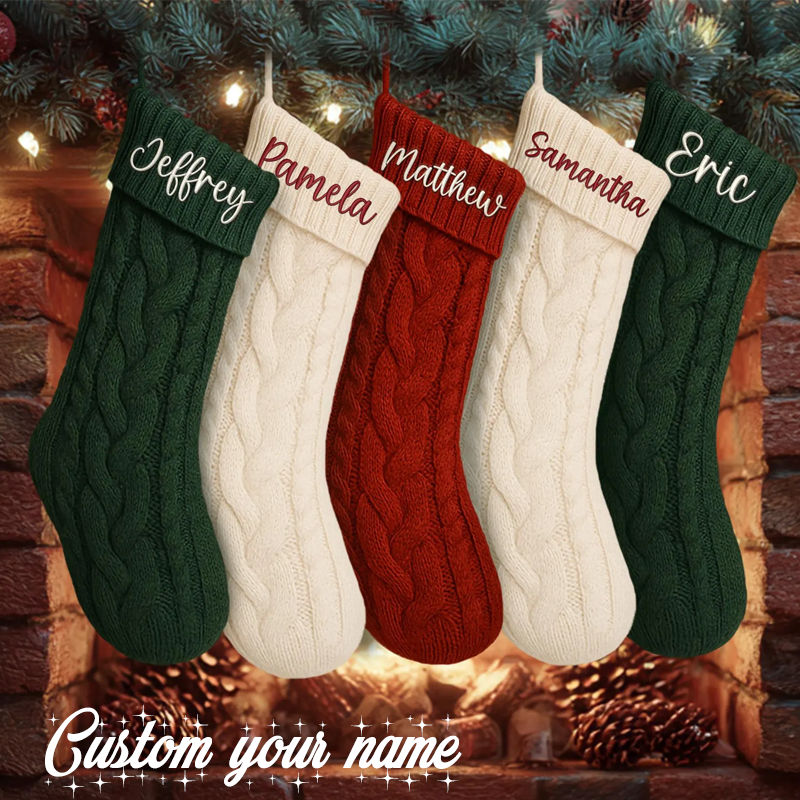 Personalized Embroidered Knit Christmas Stockings Ornament Knitted Sock Holiday Stockings with Name Christmas Gifts