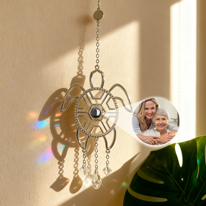 Personalized Sunburst Photo Sea Turtle Sun Catcher Custom Projection Ornaments Gift for Christmas