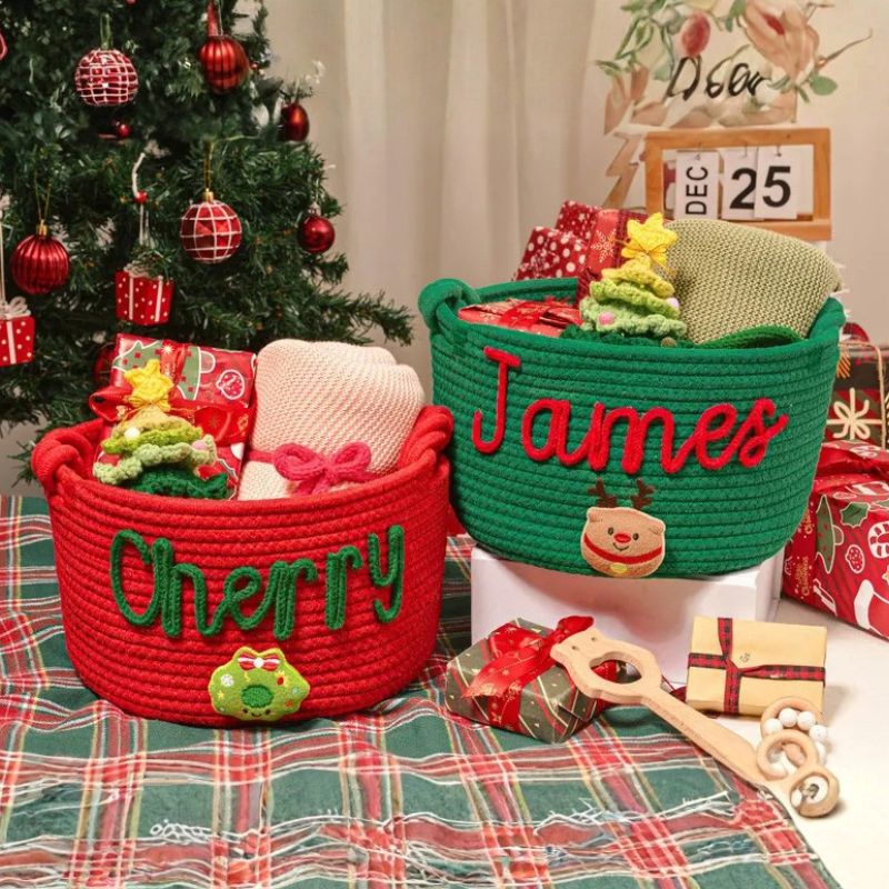 Personalized Baby Name Shower Gift Basket Christmas Gift Basket Kids Christmas Eve Basket Storage Basket Gift for Baby