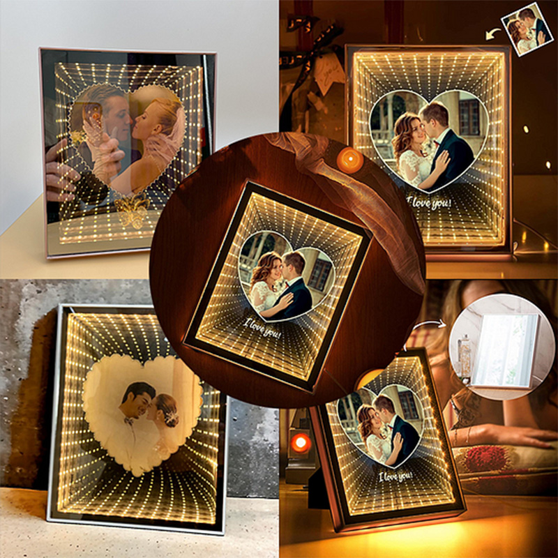 Personalized Couple Photo Love Corridor Custom Picture Mirror Lamp Gift for Couples