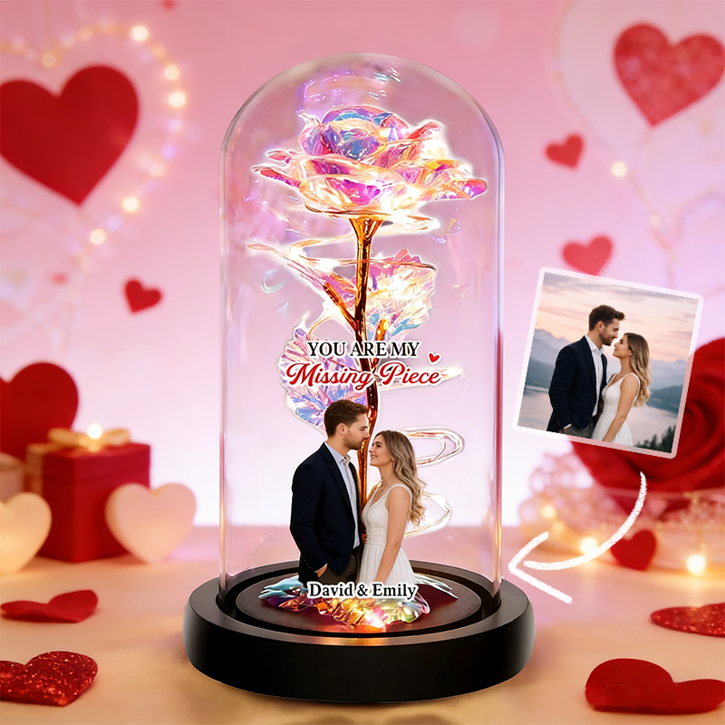 You Are My Missing Piece Personalized Photo and Names Custom Sparkly Rose Valentines Day Gifts