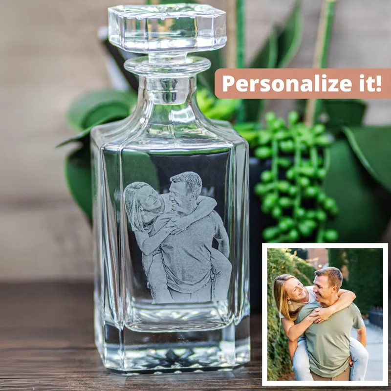 Custom Etched Photo Whiskey Glass Decanter Personalized Laser Bourbon Bottle Anniversary Gift