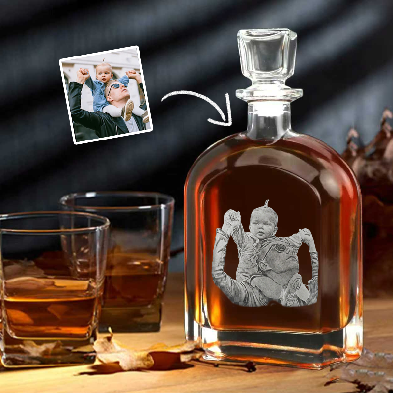 Personalized Laser Etched Photo and Text Whiskey Decanter Custom Engraved Liquor Bottle Anniversary Gifts for Him