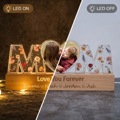 Personalized Mom Heart Photo Night Light Custom Text and Name LED Night Light Mother's Day Gift