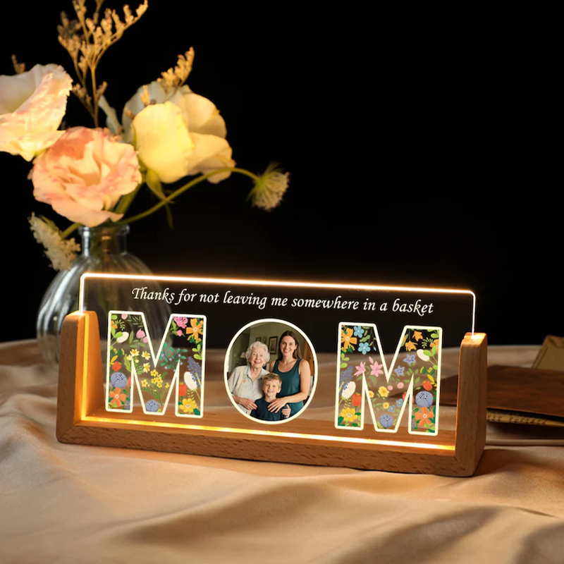 Personalized Mom Photo Night Light Mom Photo LED Lamp with Custom Wooden Base Mother's Day Gift Best Mom Ever
