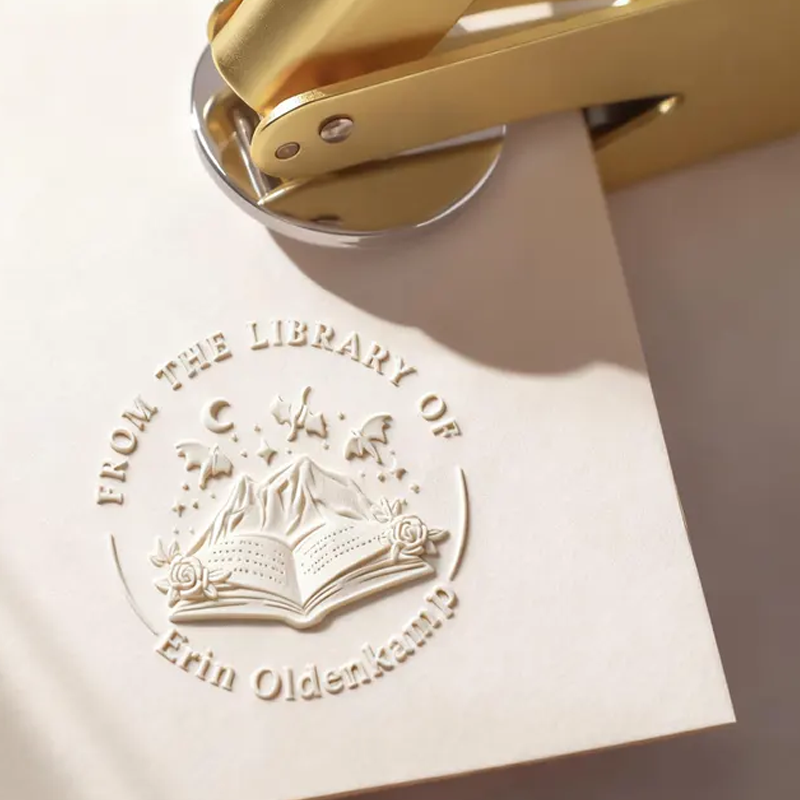 Custom Metal Book Embosser for Book Lover Gifts Handheld Personalized Embosser Book Stamp Library Stamp Gift for Readers, Teachers & Home Libraries