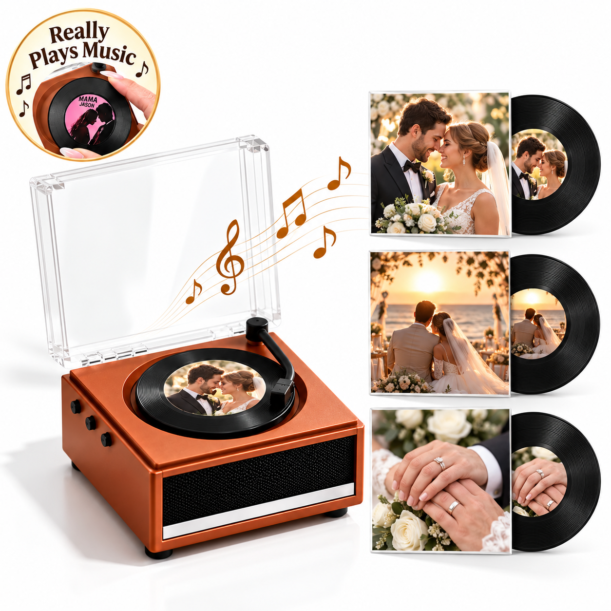 Personalized Photo and Whole Song Mini Vinyl Music Player Custom Record & Album Cover Music Box Father's Day Gift