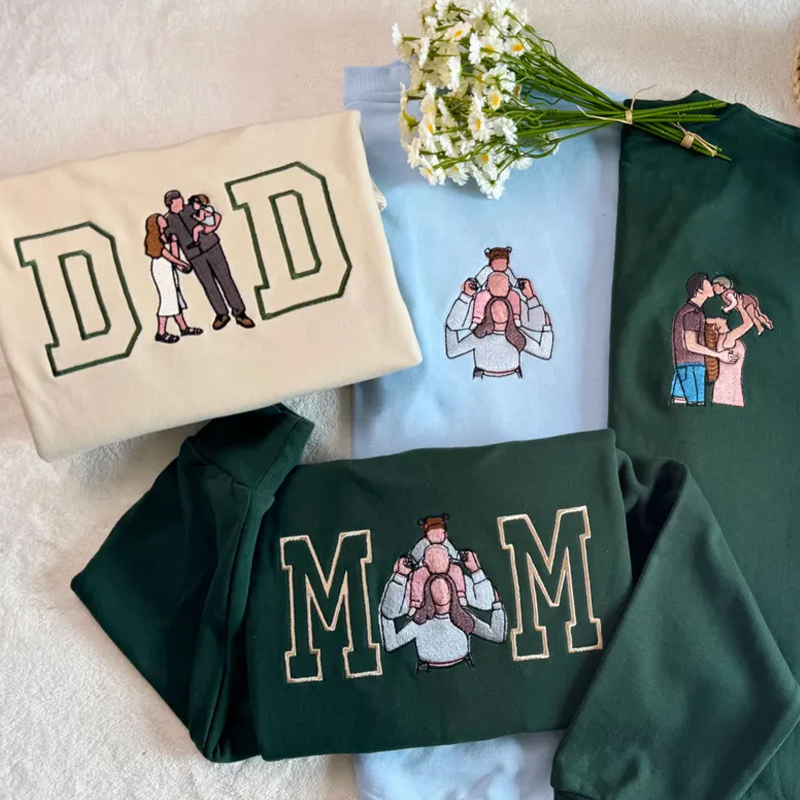 Personalized Embroidered DAD and Kid Portrait Sweatshirt Custom Photo Embroidered Hoodie with Family Photo Gifts for Father